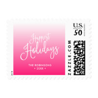 Pink Script Happiest Holidays Holiday Postage