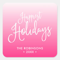 Pink Script Happiest Holidays Holiday Square Sticker