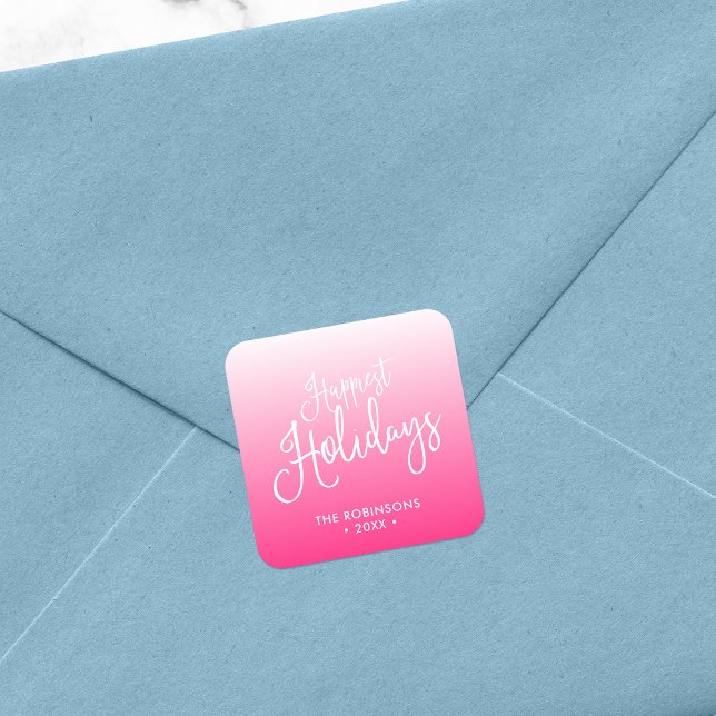 Pink Script Happiest Holidays Holiday Square Sticker (Creator Uploaded)