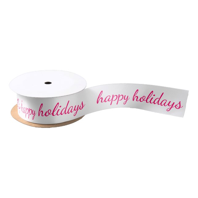 Pink Script Happy Holidays Christmas Typography Satin Ribbon (Spool)
