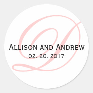 Pink Script Initial D Monogram Wedding Favor Classic Round Sticker