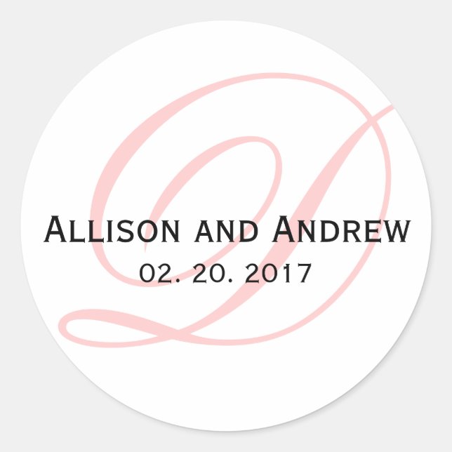 Pink Script Initial D Monogram Wedding Favor Classic Round Sticker (Front)