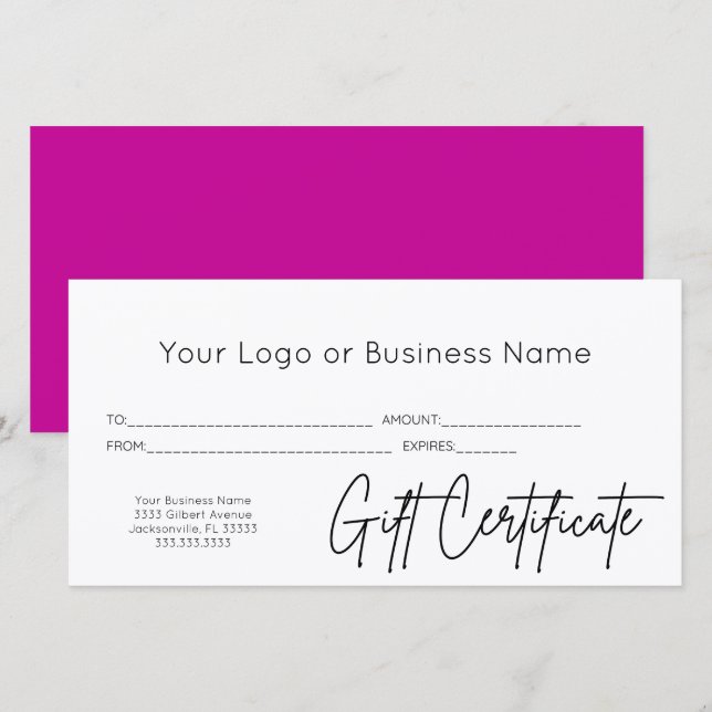 Pink Script Logo Business Gift Certificate (Front/Back)