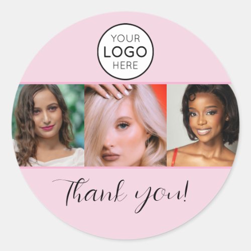 Pink Script Logo Photo Makeup Studio Thank You Classic Round Sticker