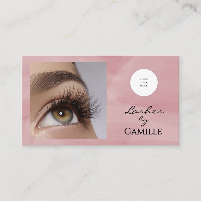 Pink Script Logo QR Code Photo Lash  Business Card (Front)