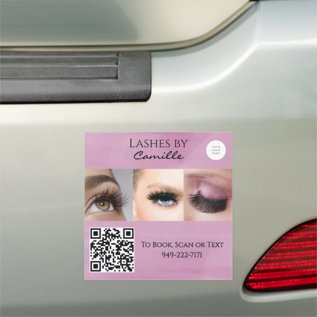 Pink Script Logo QR Code Photo Lash Car Magnet (In Situ)