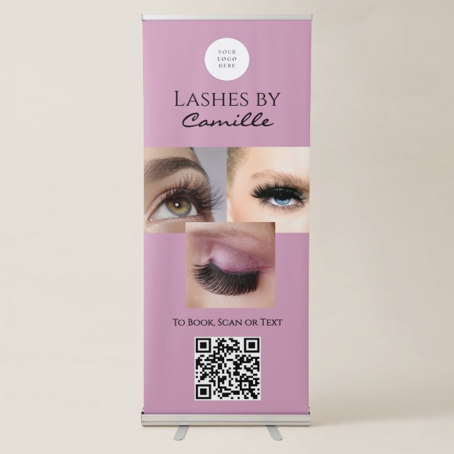 Pink Script Logo QR Code Photo Lash Retractable Banner (Front)