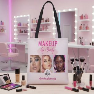 Pink Script Logo QR Code Photo Watercolor Makeup  Tote Bag