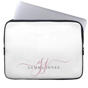 Pink Script Monogram Initials Minimalist Laptop Sleeve