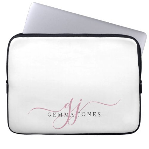 Pink Script Monogram Initials Minimalist  Laptop Sleeve