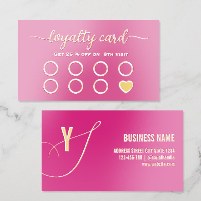 Pink Script Monogram luxury Foil Loyalty card (Front & Back)