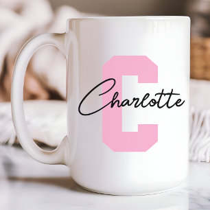 Pink Script Monogram Mom Mother’s Day Girls Custom Coffee Mug