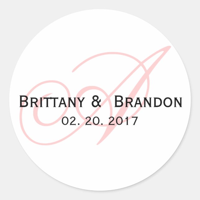 Pink Script Monogram Wedding Favor Classic Round Sticker (Front)