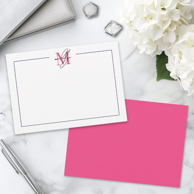 Pink Script Name Monogram Note Card (Pink Script Name Monogram Note Card )