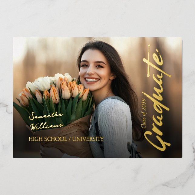 Pink Script Photo Grandmillennial Graduation  Foil Invitation (Front)