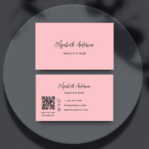 Pink script QR code Business Card