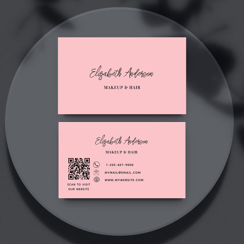 Pink script QR code Business Card
