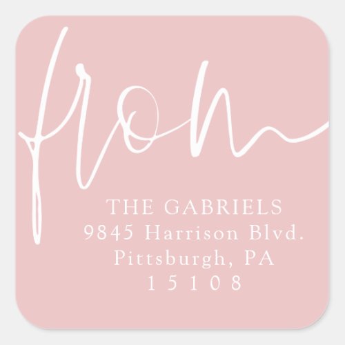 Pink script return address square sticker