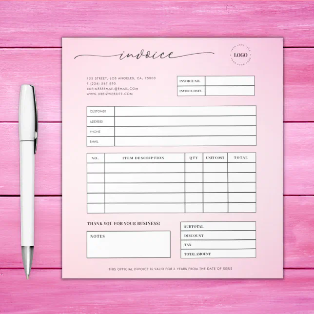 Pink Script Small Business Sales Invoice Receipt Notepad | Zazzle