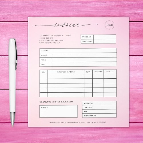 Pink Script Small Business Sales Invoice Receipt Notepad