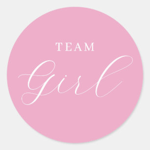 Pink Script Team Girl Gender Reveal  Classic Round Sticker