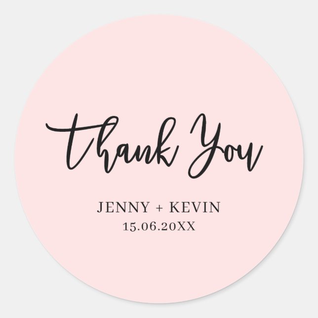 Pink Script Thank you Classic Round Sticker (Front)
