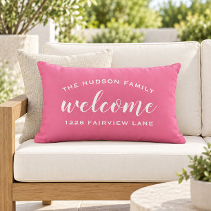 Pink Script Welcome Monogram Porch Lumbar Pillow