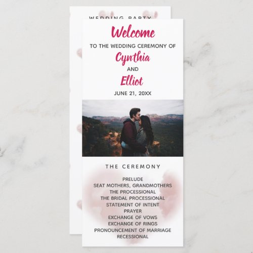 Pink Script with clouds Photo Wedding Program