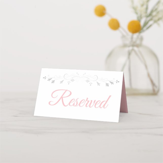 Pink Script with Silver Border Wedding Reserved  Place Card (Front)