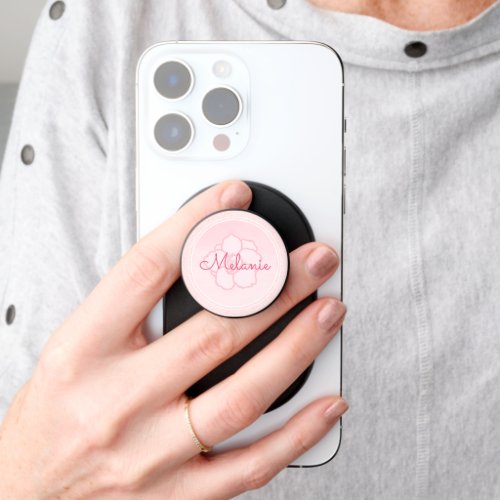 Pink Scripted Name over Pink Cherry Blossom PopSocket