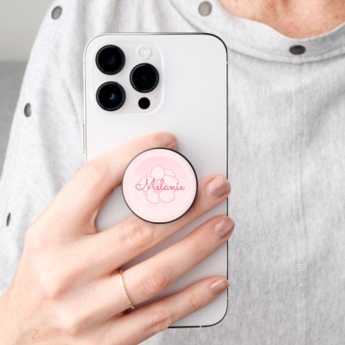 Pink Scripted Name over Pink Cherry Blossom PopSocket