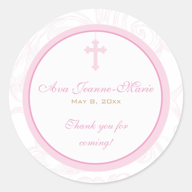 Pink Scroll Cross Address Label/Favor Sticker (Front)