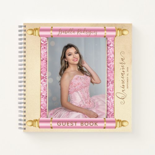 Pink Scroll Photo Budget Quinceaera Guest Book