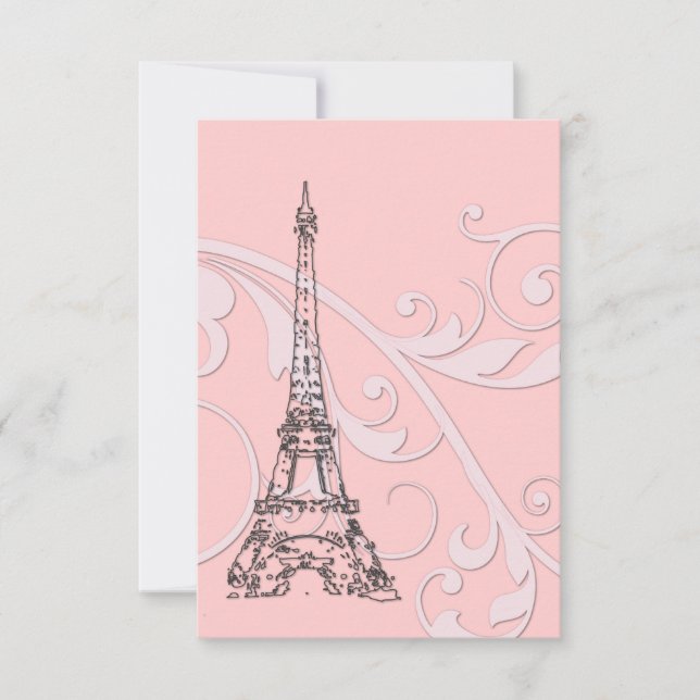 Pink Scrolls and Eiffel Tower Invitation (Front)