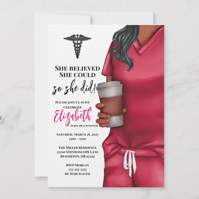 Pink Scrub Medical School Graduation Invitation (Front)