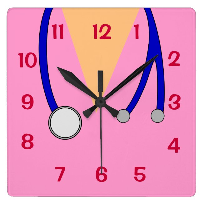 Pink Scrubs and Stethoscope Clock for Nurses Drs