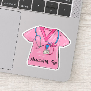 Pink Scrubs Nurse Monogram Waterproof Sticker