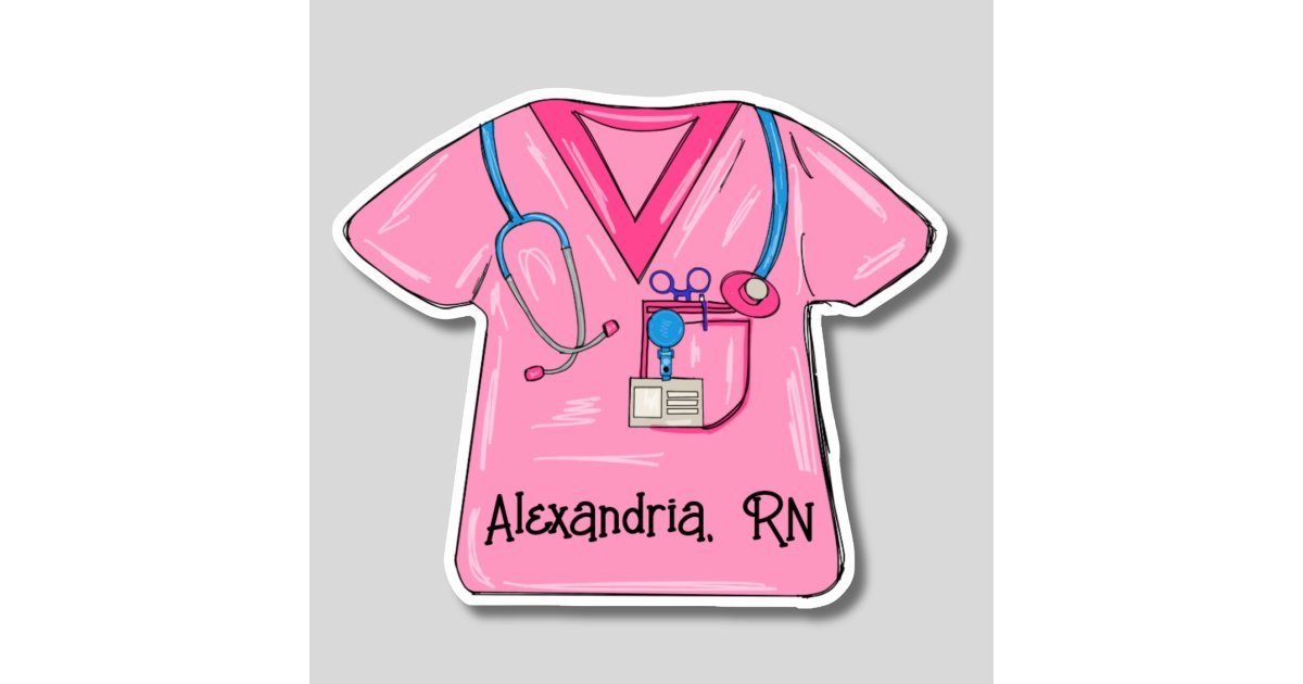 Pink Scrubs Nurse Monogram Waterproof Sticker | Zazzle