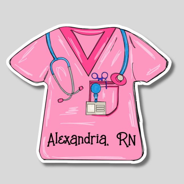 Pink Scrubs Nurse Monogram Waterproof Sticker (Creator Uploaded)