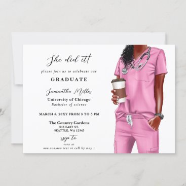Pink Scrubs Nurse Photo She Did It Graduation Invitation