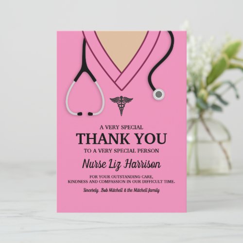 Pink Scrubs Nurse Thank You Card