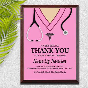 Pink Scrubs Nurse Thank You Keepsake Award Plaque