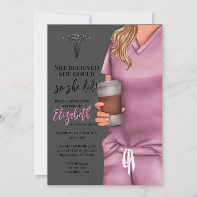 Pink Scrubs Nursing School Graduation Invitation (Front)