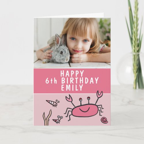 Pink Sea Animals Crab Shell Girl Birthday Photo Card