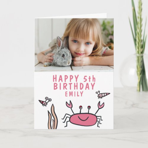 Pink Sea Animals Crab Shell Girl Birthday Photo Card