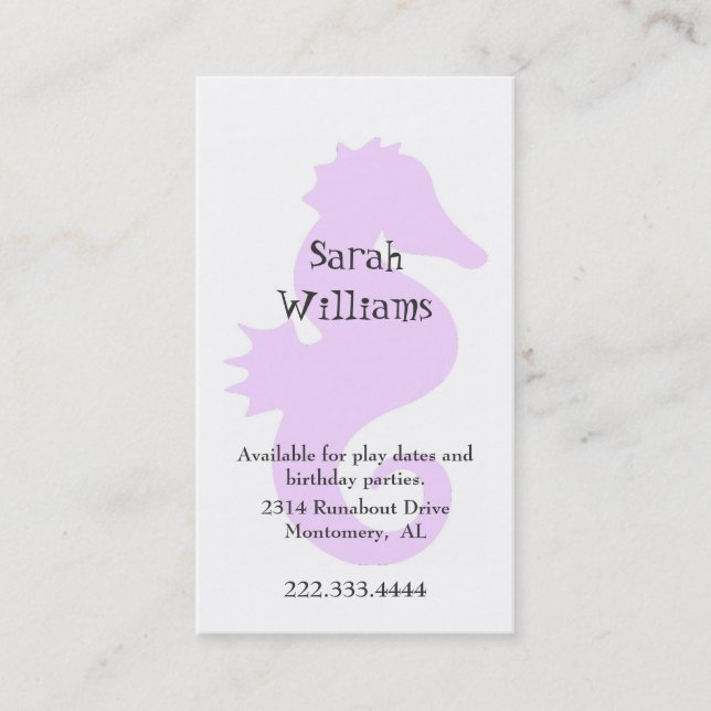 Pink Sea Horse Children Calling Card (Front)