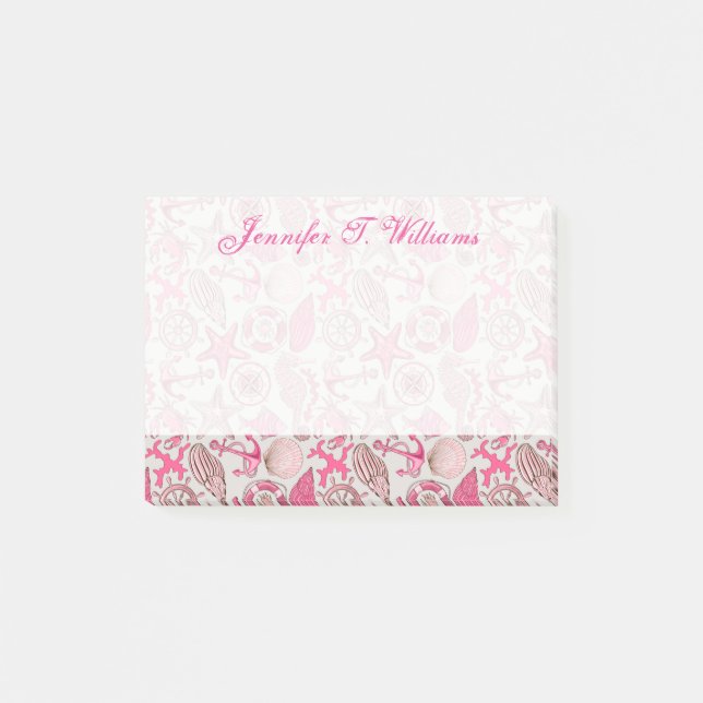 Pink Sea Pattern | Add Your Name Post-it Notes (Front)