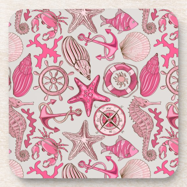 Pink Sea Pattern Beverage Coaster (Front)