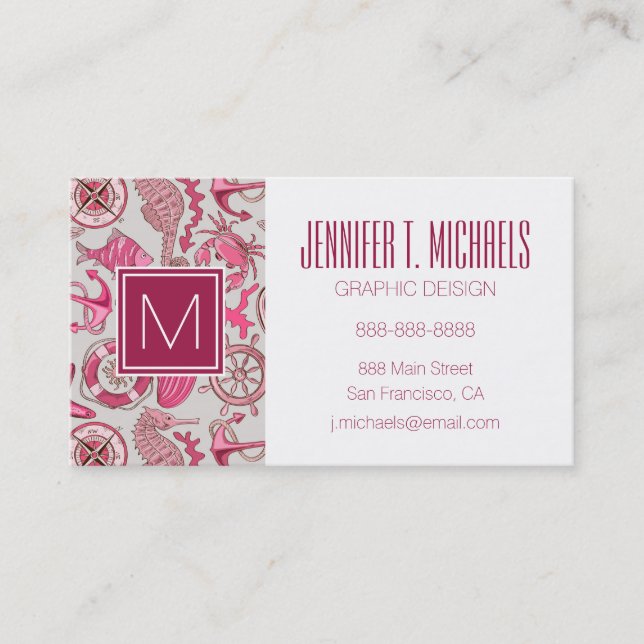 Pink Sea Pattern Business Card (Front)