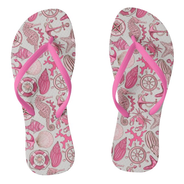 Pink Sea Pattern Flip Flops (Footbed)